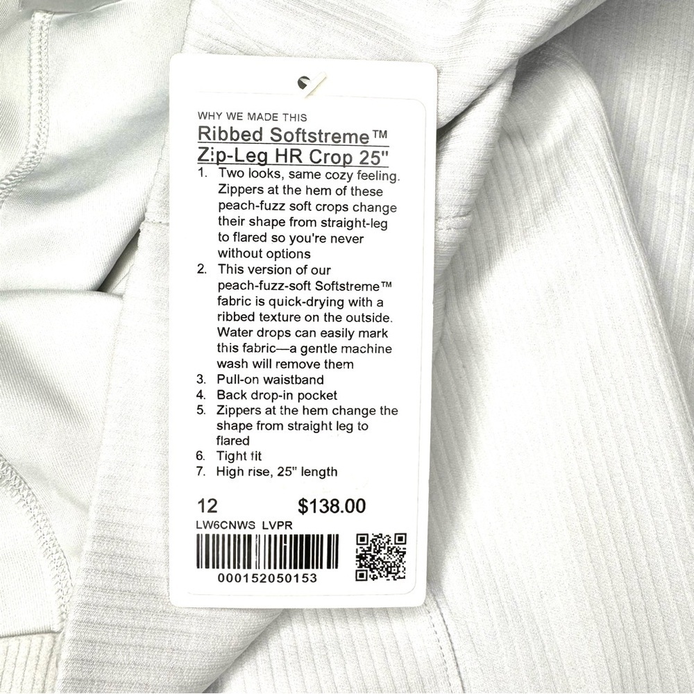 Lululemon Ribbed Softstreme Zip Leg High Rise Crop Pant Light Vapor 12 NWT - Picture 11 of 12
